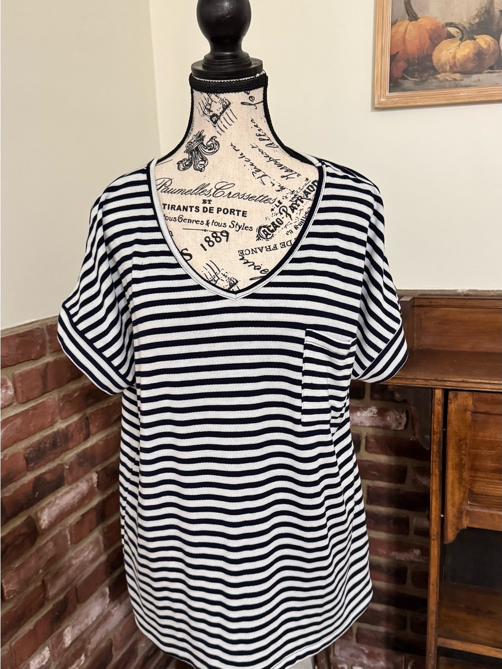Staccato SS Pocket Slub Tee Navy Striped XL NWT